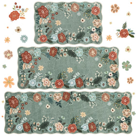 Homcomoda floral kitchen rug 3pc set with scalloped edges adds cozy vintage charm.