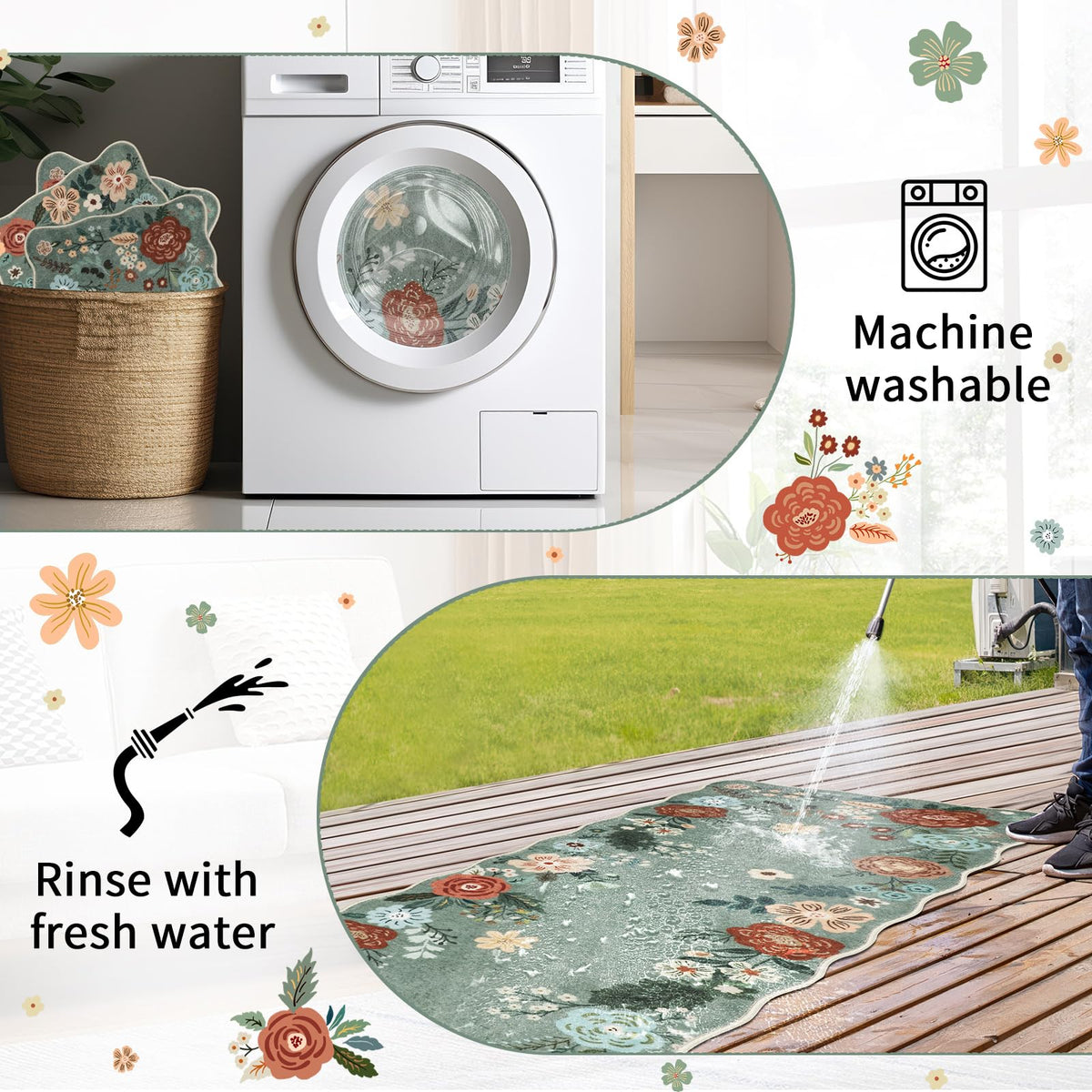 Homcomoda laundry room rug provides soft comfort during chores.