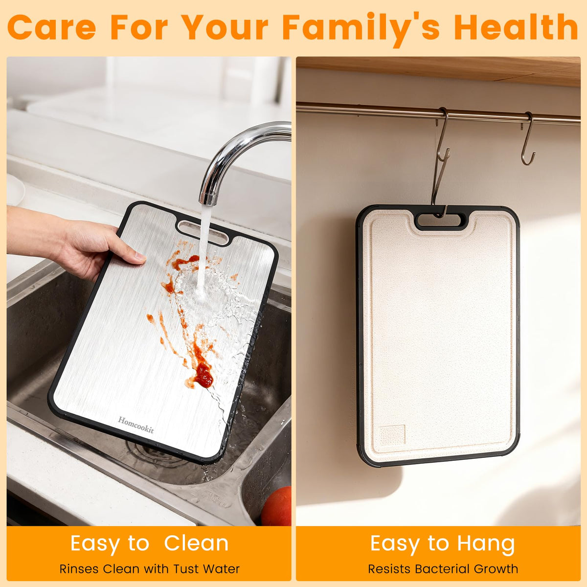 Homcookit hanging hole for compact storage after use.