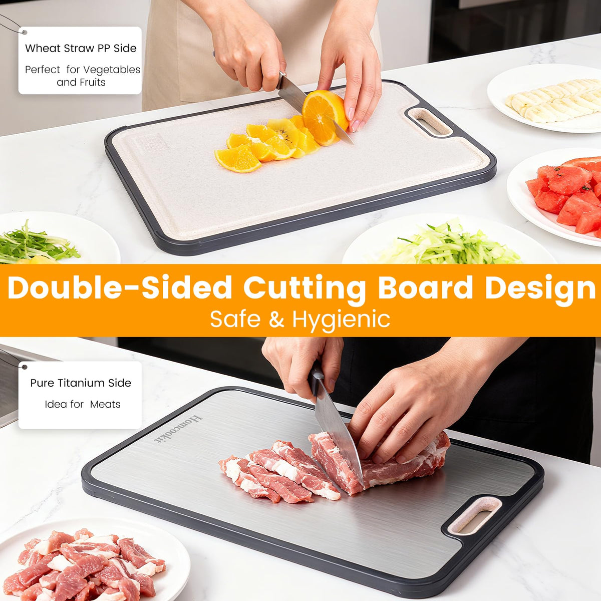 Homcookit juice groove catches liquids to keep counters clean.
