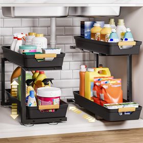 Homde 2-tier under-sink organizer, front view with sliding drawers for easy access.