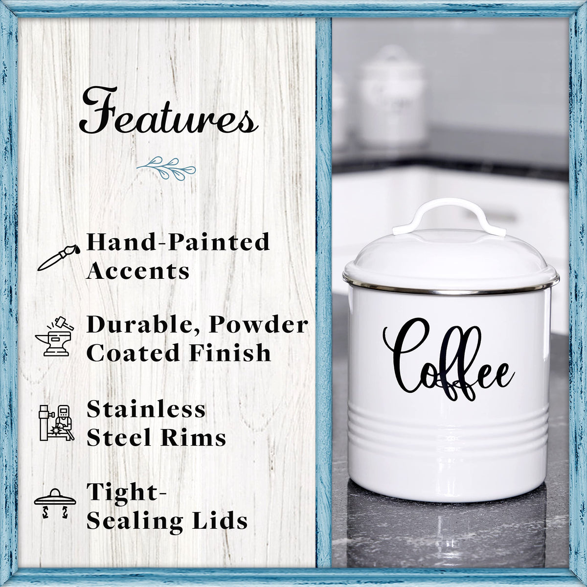 Home Acre Designs coffee canister (8 cups) keeps beans fresh on the countertop.
