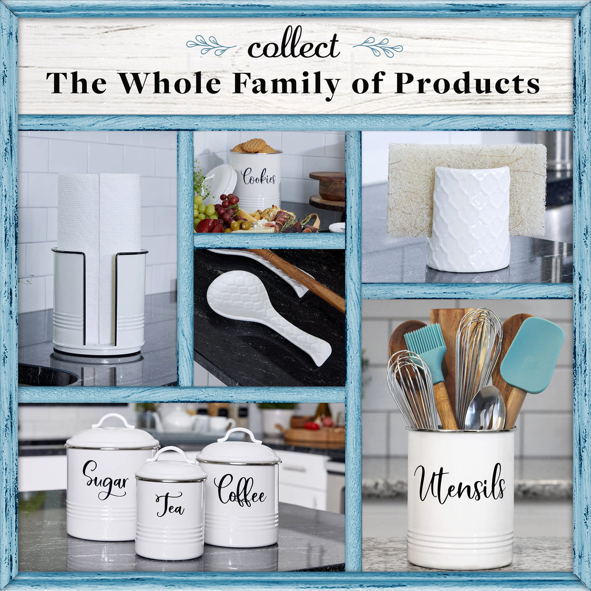 Home Acre Designs rustic hand-painted accents enhance kitchen decor beautifully.