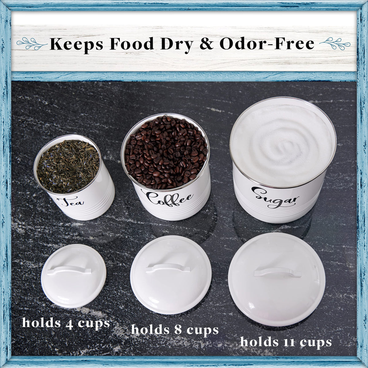 Home Acre Designs canisters feature a stainless steel rim for durable daily use.
