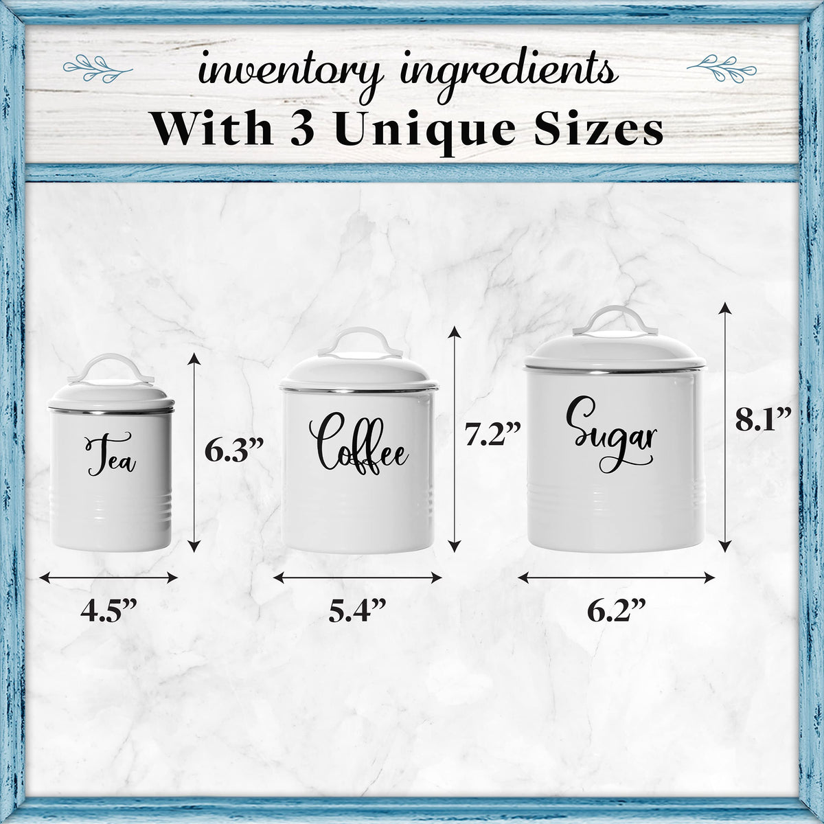 Home Acre Designs sugar canister (11 cups) adds vintage charm and practicality.