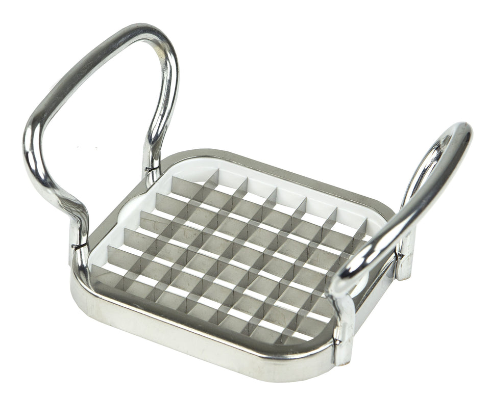 Home Basics French Fries Cutter with silver finish for quick, uniform fries.