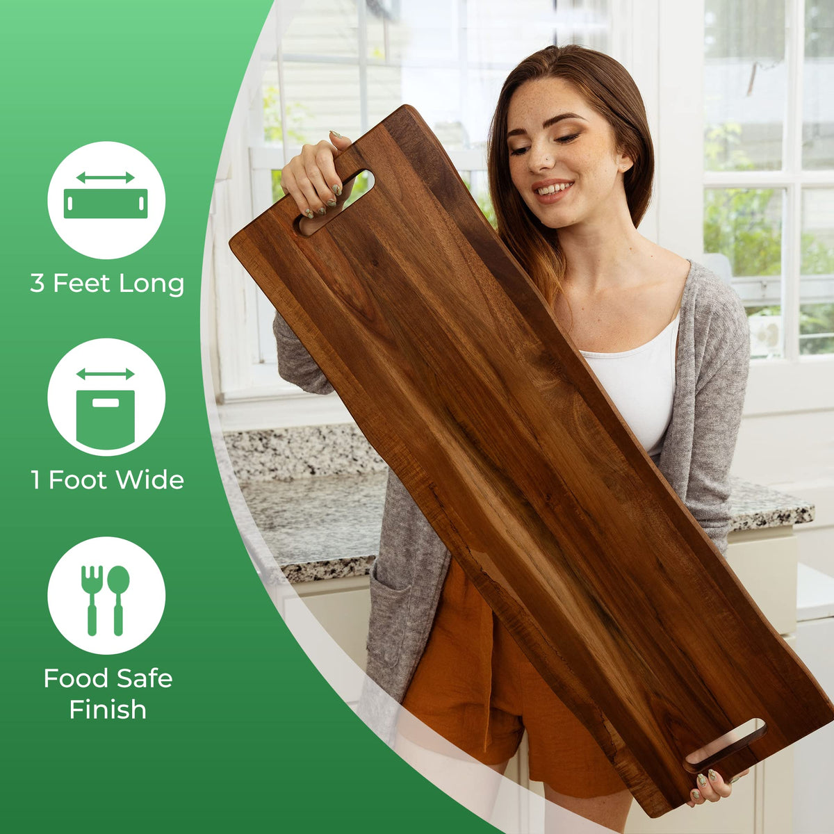 Home Beets acacia board with built-in handles for portable entertaining