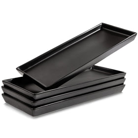 Home Beets matte black ceramic serving platter, 14x6, with lip for easy serving.