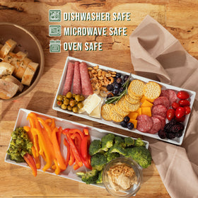 Home Beets white ceramic serving platter 14x6, perfect for cheese boards and sushi platters.