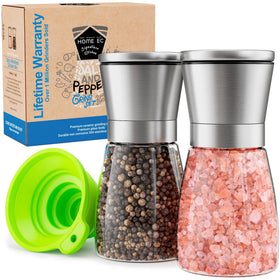 Home EC original salt and pepper grinders with glass bottles for precise seasoning