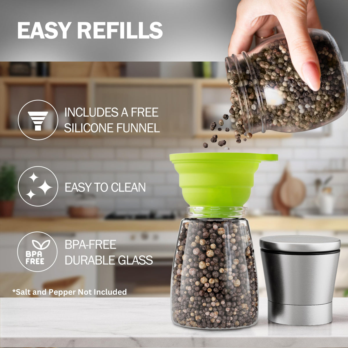 Stainless steel lid seals freshness and guards against moisture