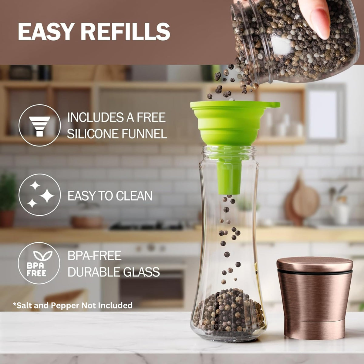 Home EC tall glass salt and pepper shakers add modern kitchen style