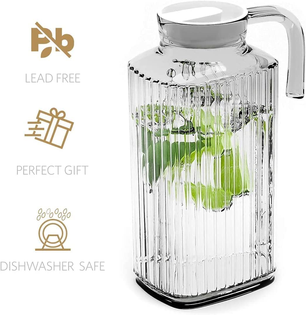 Home Essentials & Beyond clear glass pitcher shows contents with ergonomic handle