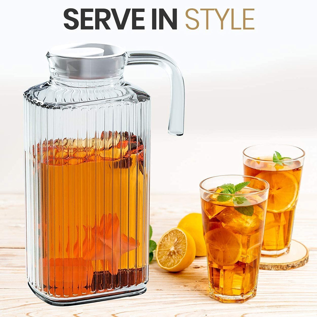 Home Essentials & Beyond Fridge Pitcher fits neatly in fridge for compact storage.