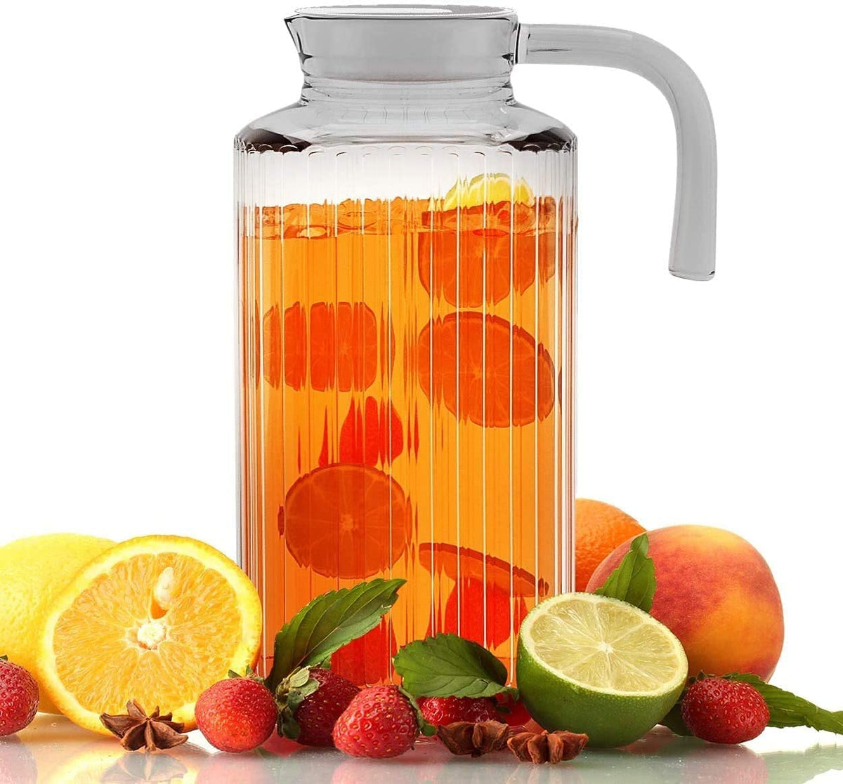 Home Essentials & Beyond Fridge Pitcher lid closeup demonstrates secure seal for fridge storage.