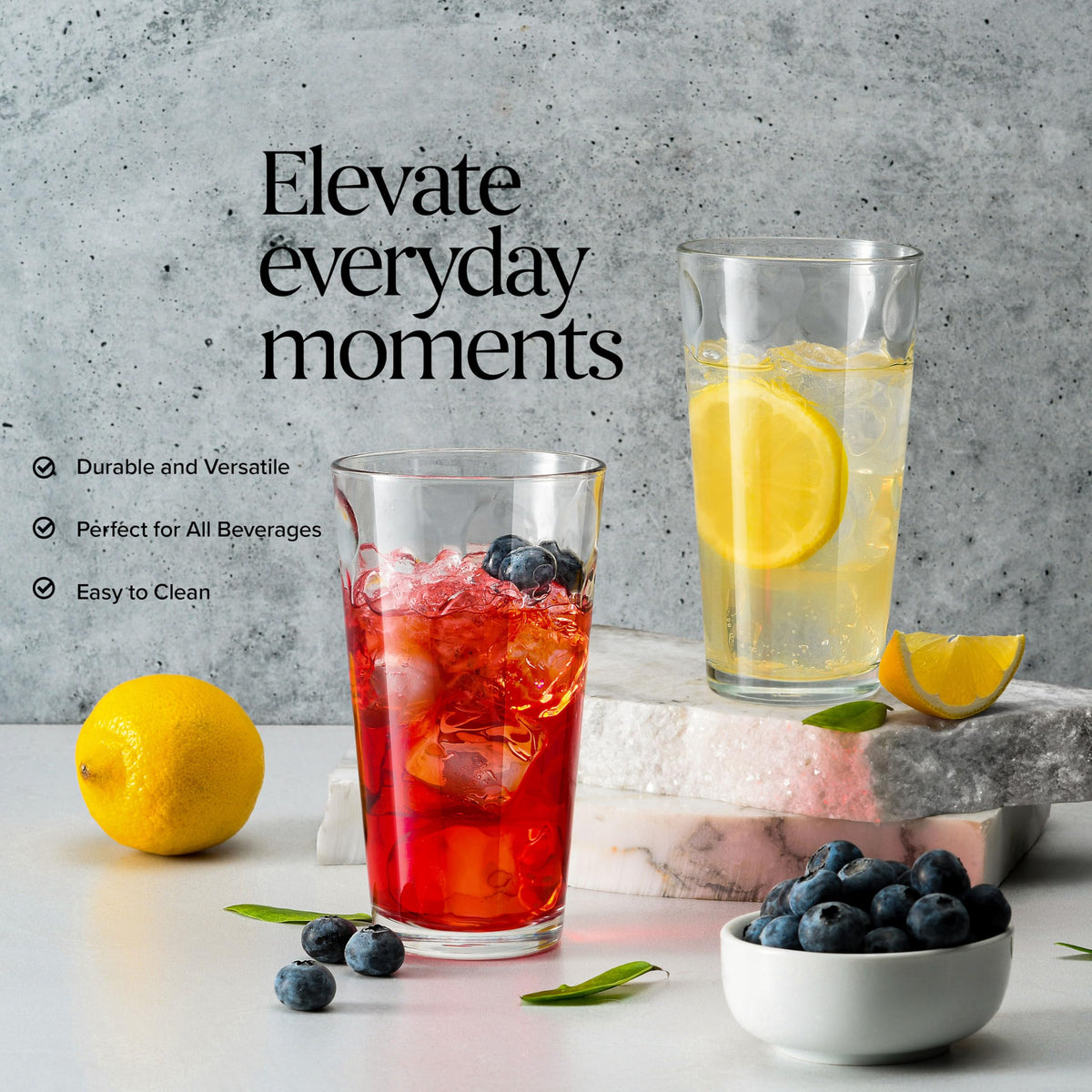 Home Essentials & Beyond 17 oz capacity ideal for cocktails and beverages.