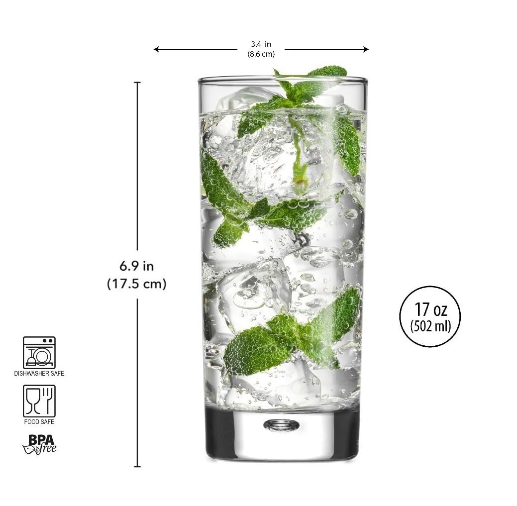 Home Essentials & Beyond clear highball glass showcases premium clarity and dishwasher-safe durability.