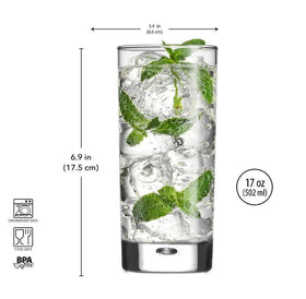 Home Essentials & Beyond clear highball glass showcases premium clarity and dishwasher-safe durability.