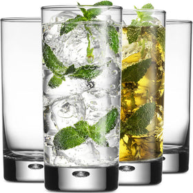 Home Essentials & Beyond highball glasses with bubble base, ideal for cocktails and long drinks.