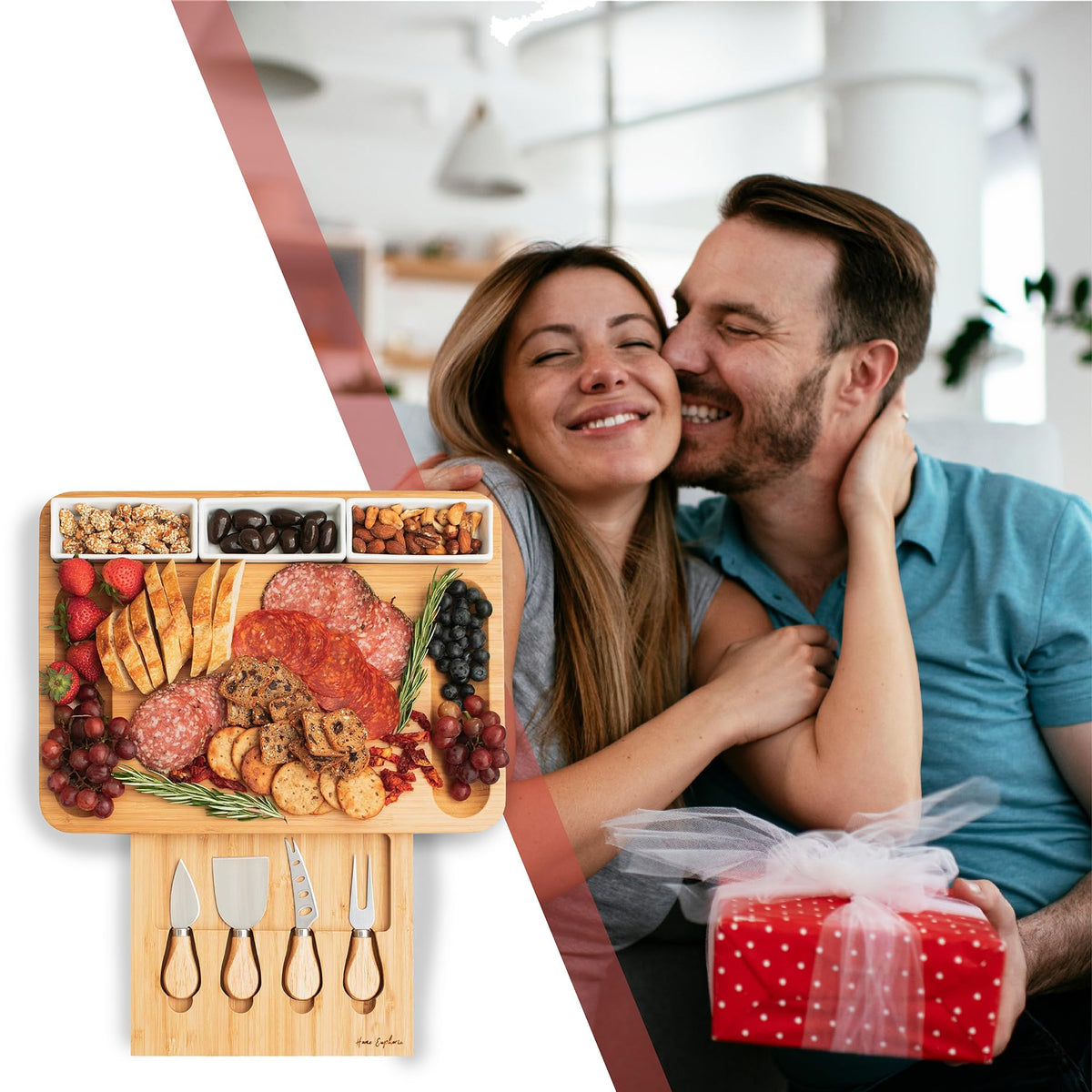 Home Euphoria bamboo board with beveled rim keeps crackers in place