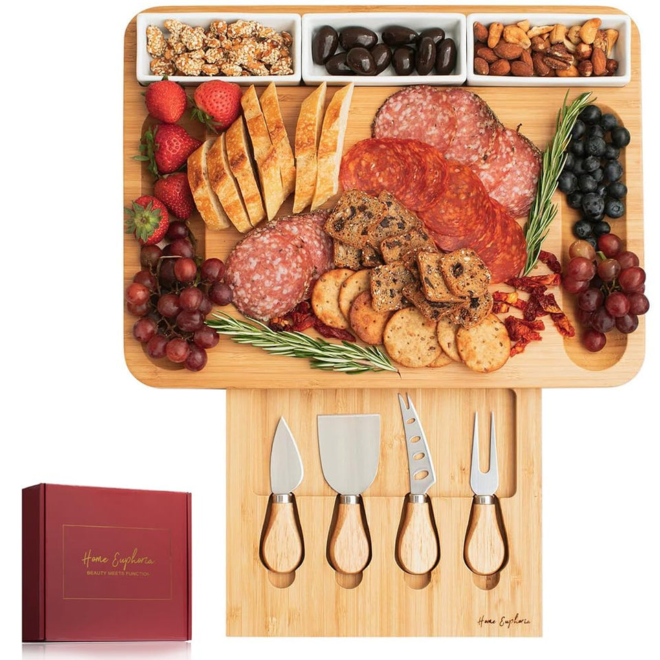 Home Euphoria large bamboo board top view for elegant entertaining