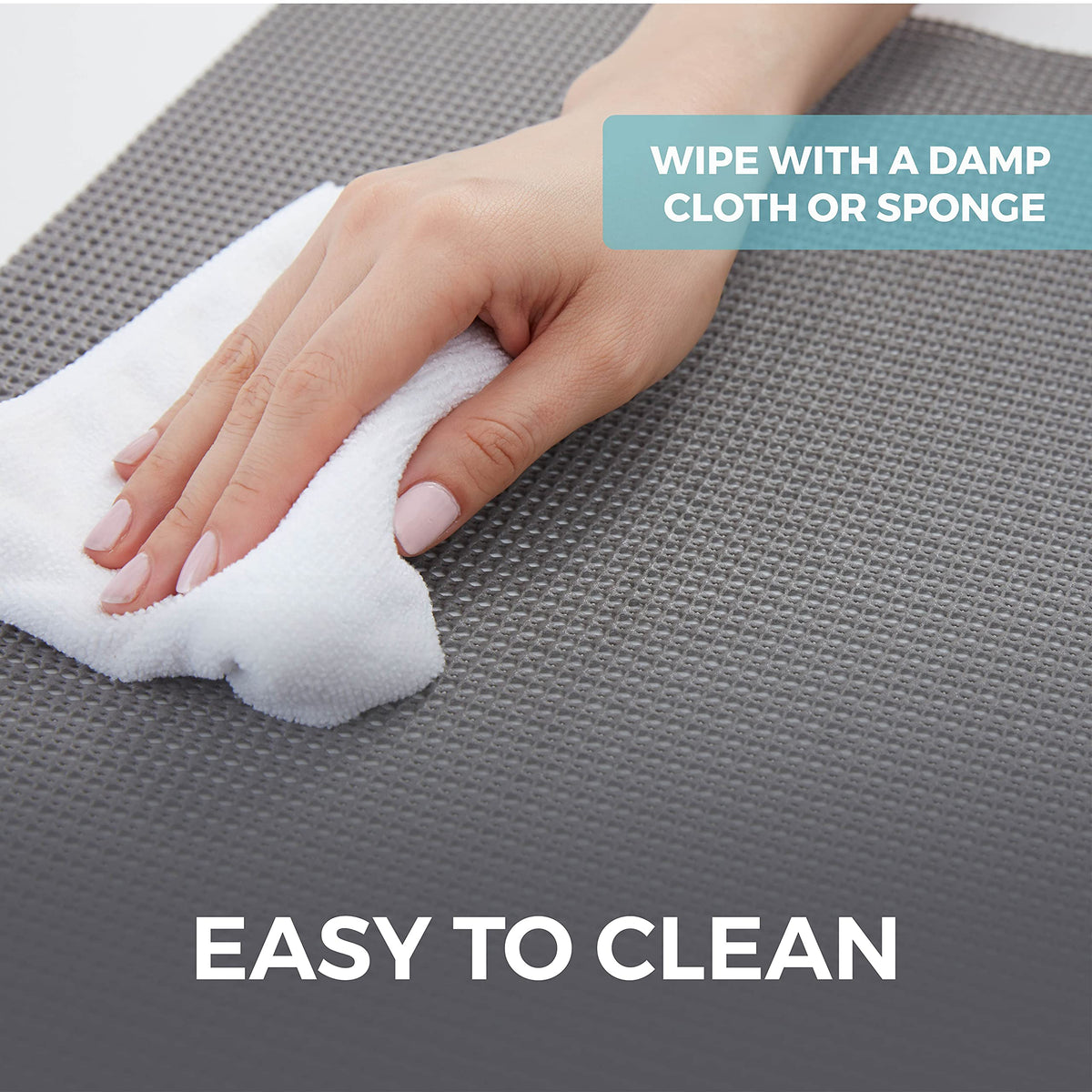 HOME GENIE strong-grip liner prevents slipping when placing items.