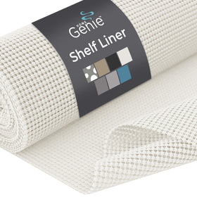 HOME GENIE shelf liner with strong grip keeps items in place.