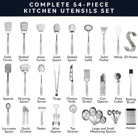 Home Hero 54-piece utensil set with pasta spoon for easy portioning.