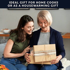 Home Hero 54-piece utensil set with tongs for safe gripping and tossing.