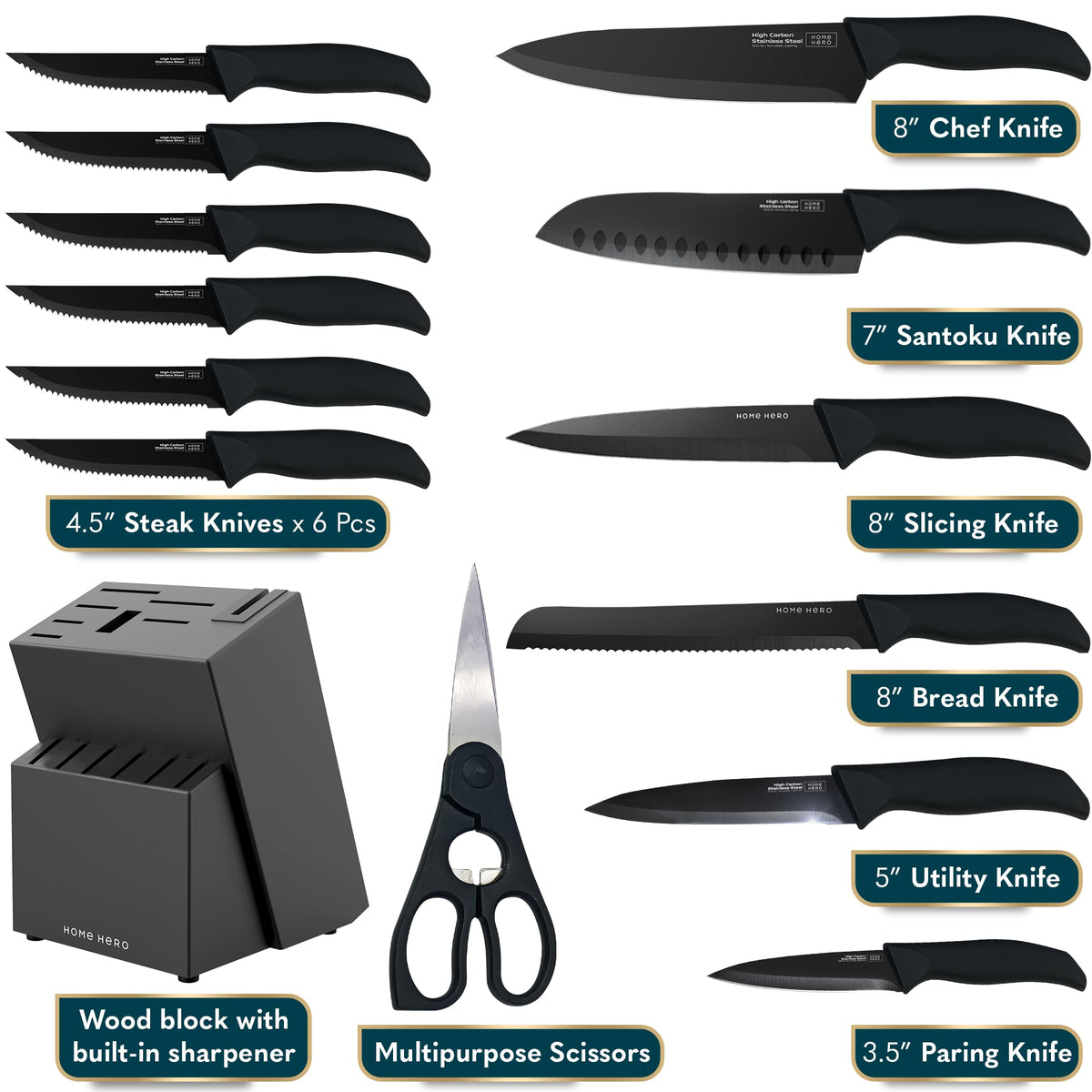 Home Hero bread knife with serrated edge for clean slices.