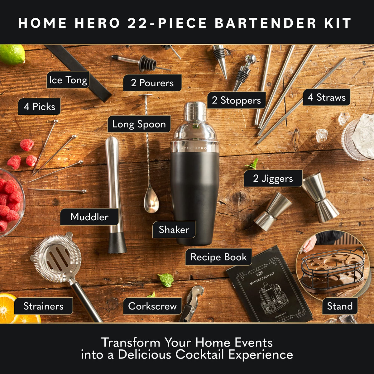 Home Hero stainless steel cocktail shaker designed for durable daily use.