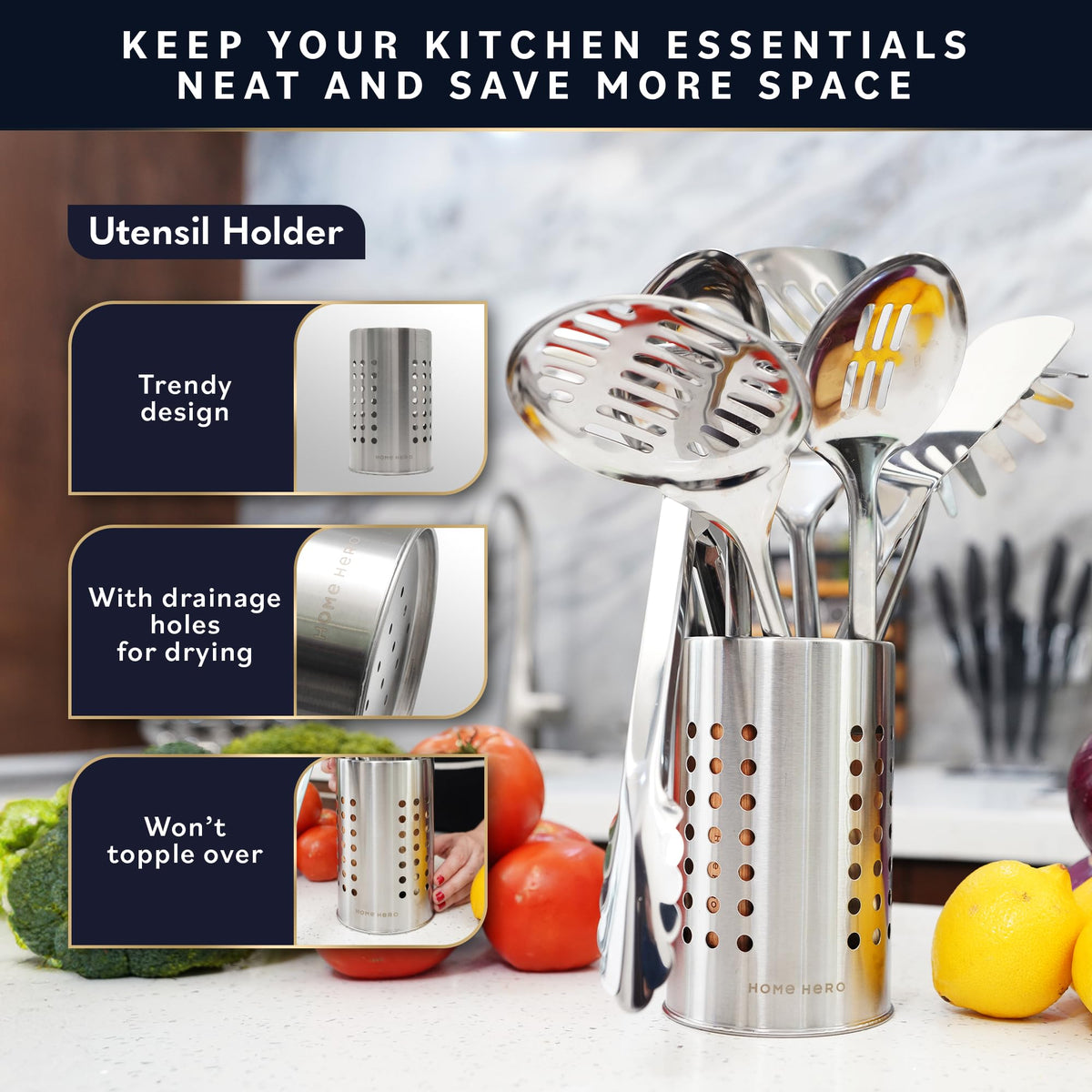 Home Hero ergonomic wood handle reduces wrist fatigue during cooking