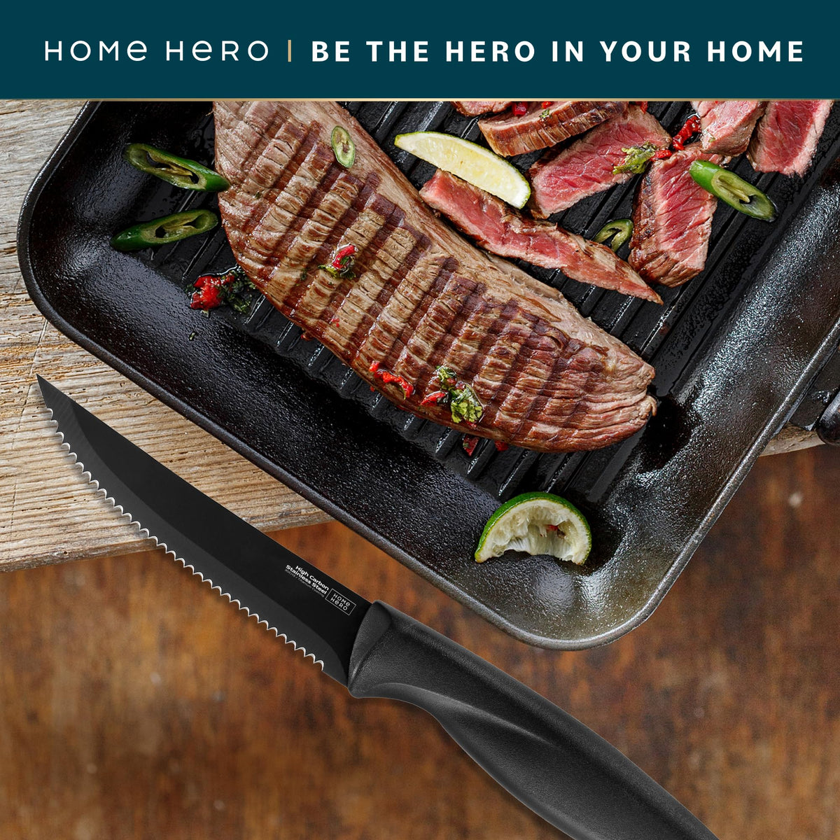 Gift-ready Home Hero steak knife set packaging for hosts