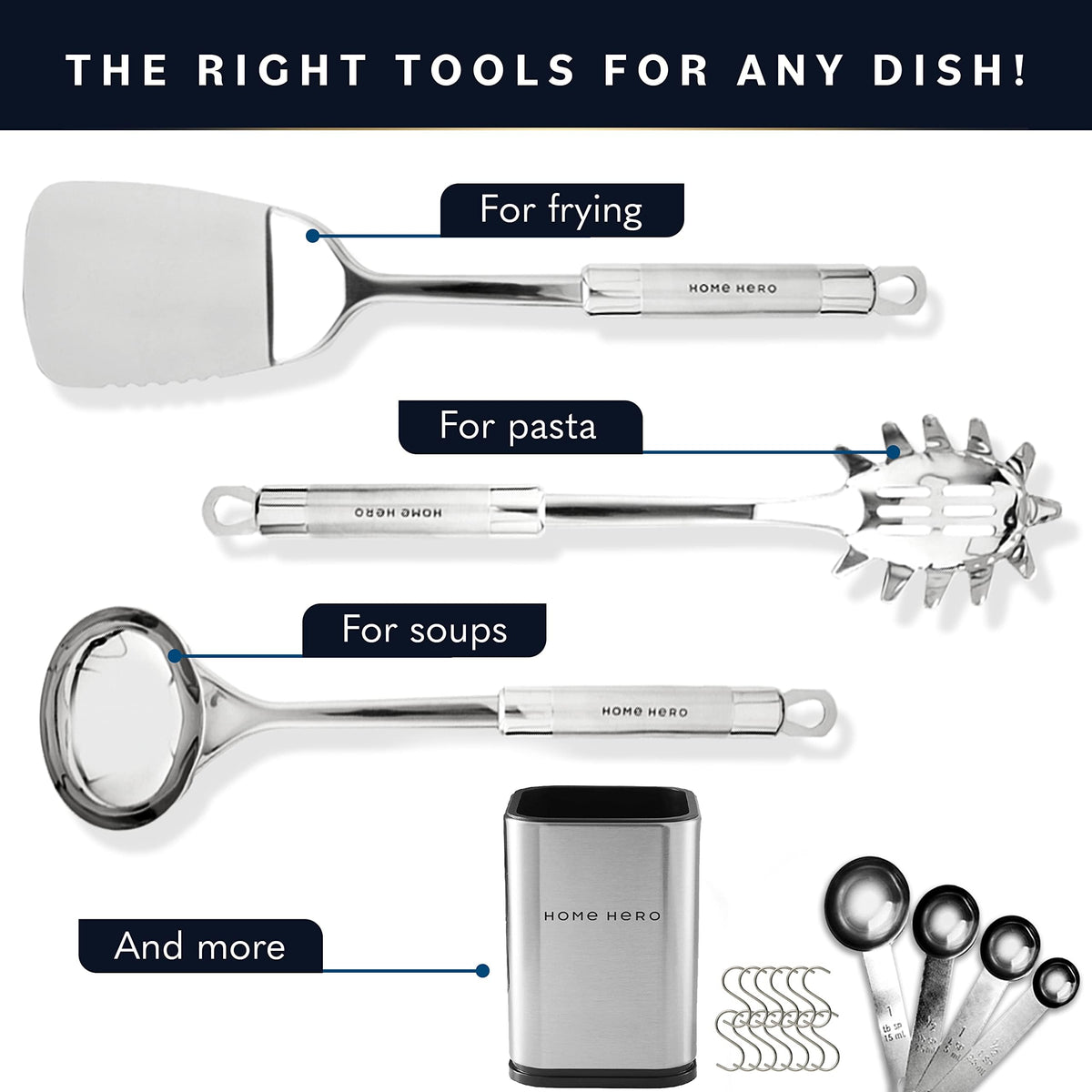 Home Hero measuring cups and spoons with holder simplify precise prep.