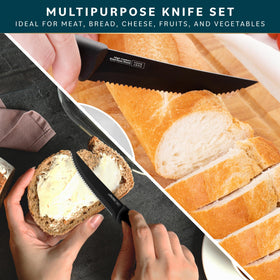 Nonstick serrated edge in action for easy meat carving with Home Hero