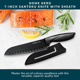 Home Hero Santoku knife with ergonomic handle for comfortable, precise chopping.