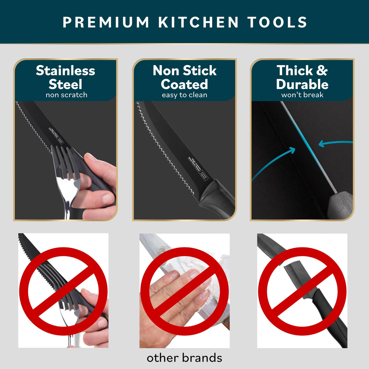 Stainless-steel Home Hero knife set arranged for everyday cooking tasks