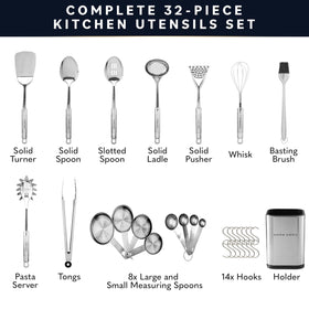 Home Hero stainless steel spatula and tongs ready for everyday cooking tasks.