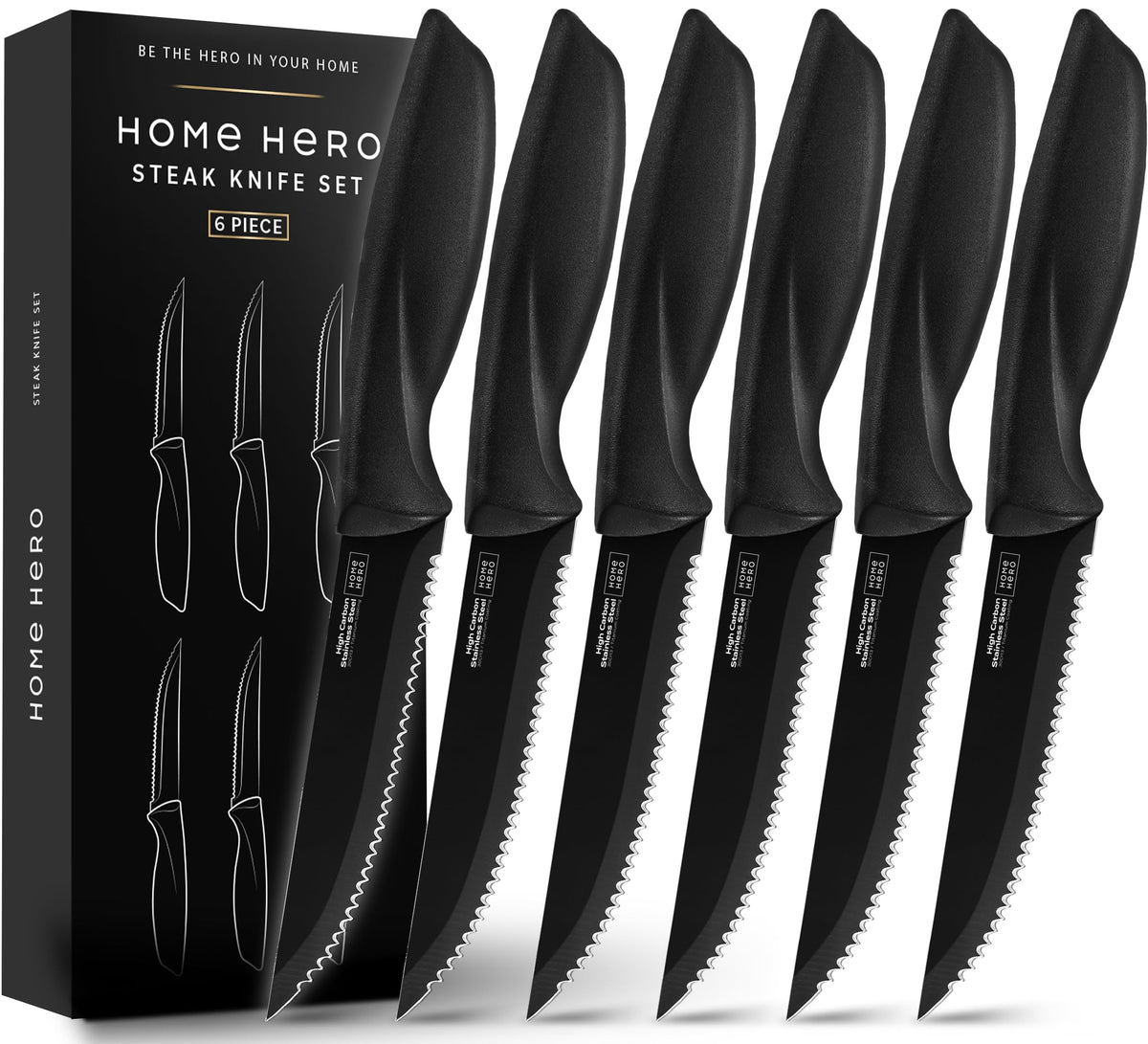Home Hero steak knife set displayed on table ready for festive dinner service