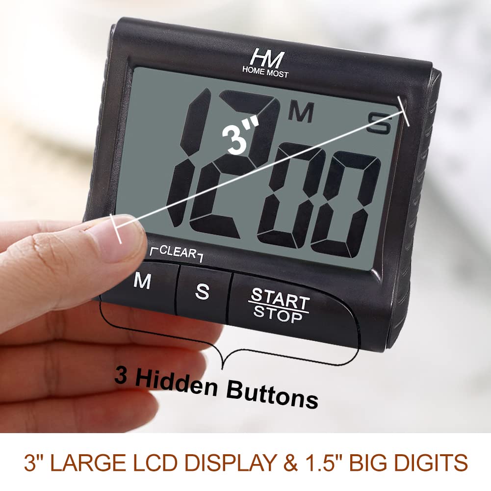 HOME MOST timer on desk using retractable stand for clear readability.
