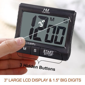 HOME MOST timer on desk using retractable stand for clear readability.