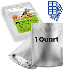 Home Sensei 1 qt Mylar bags standing upright for easy filling and organization.