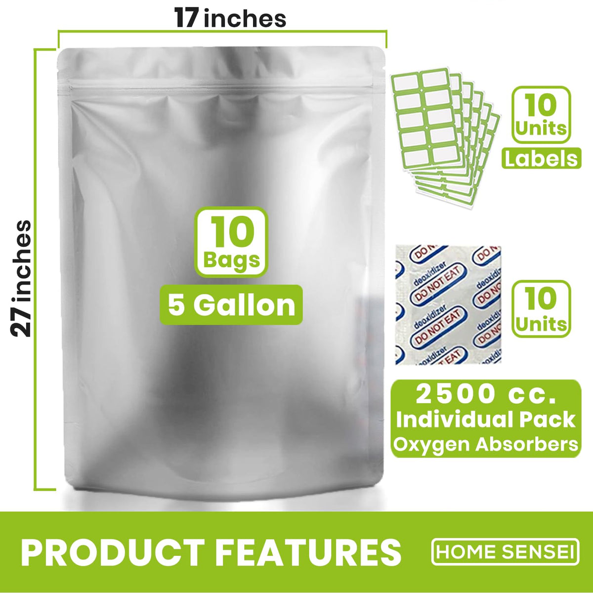 Home Sensei zipper-seal Mylar bags keep contents airtight and easy to reseal.