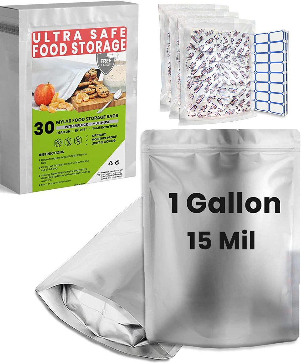 Home Sensei 1 gallon Mylar bag with zipper for secure long-term storage.