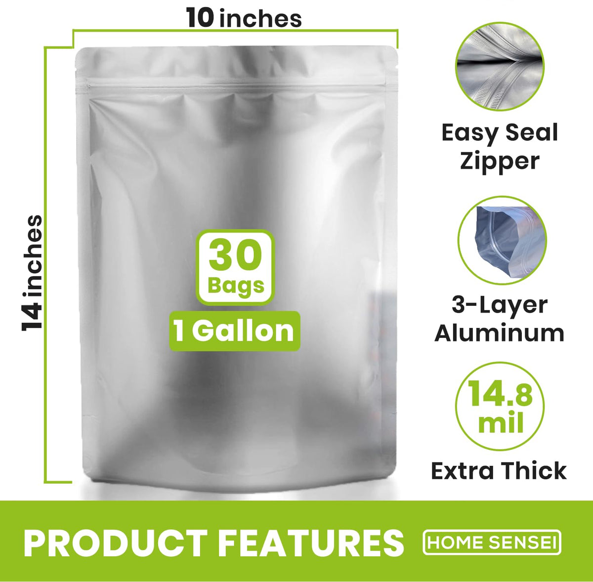 Home Sensei stand-up gusset 10x15 bag keeps contents organized.