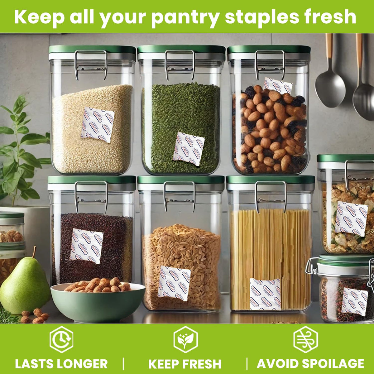 Mylar bag storage with Home Sensei absorbers to protect foods