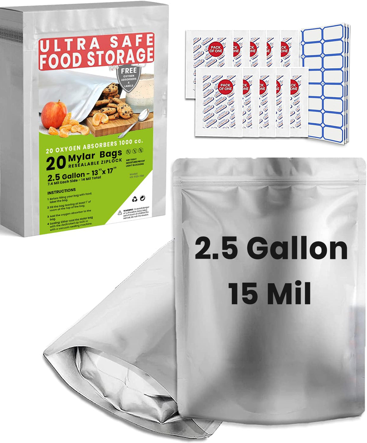 Home Sensei 2.5-gallon Mylar bags for long-term storage