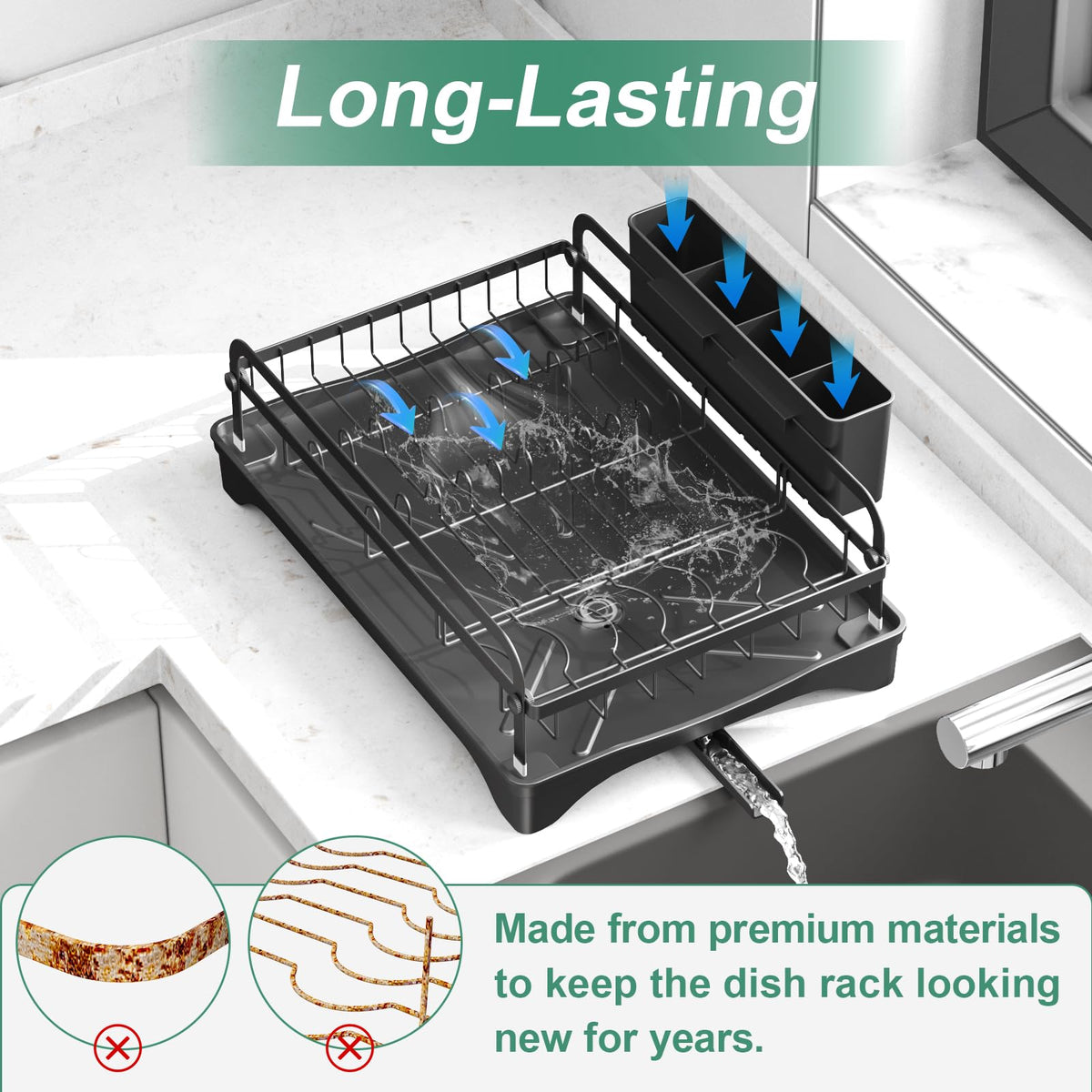 HOMEAILIE dish drying rack features detachable parts for easy cleaning