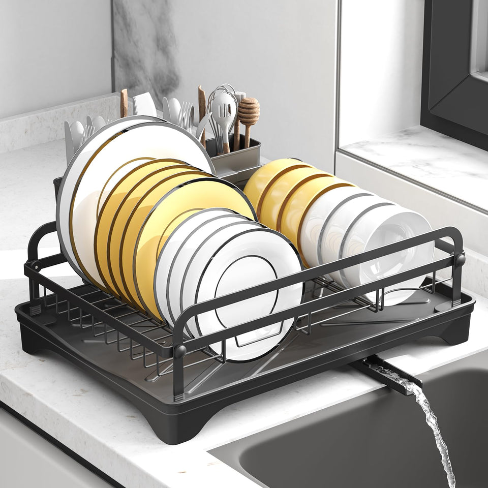 HOMEAILIE dish drying rack with adjustable drainage tray for a dry countertop