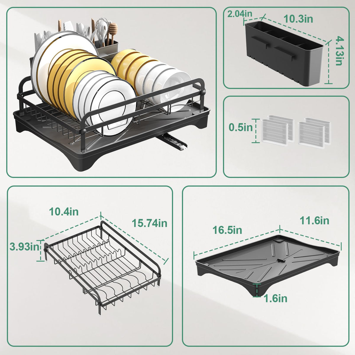 HOMEAILIE dish drying rack with non-slip base stays steady on wet counters